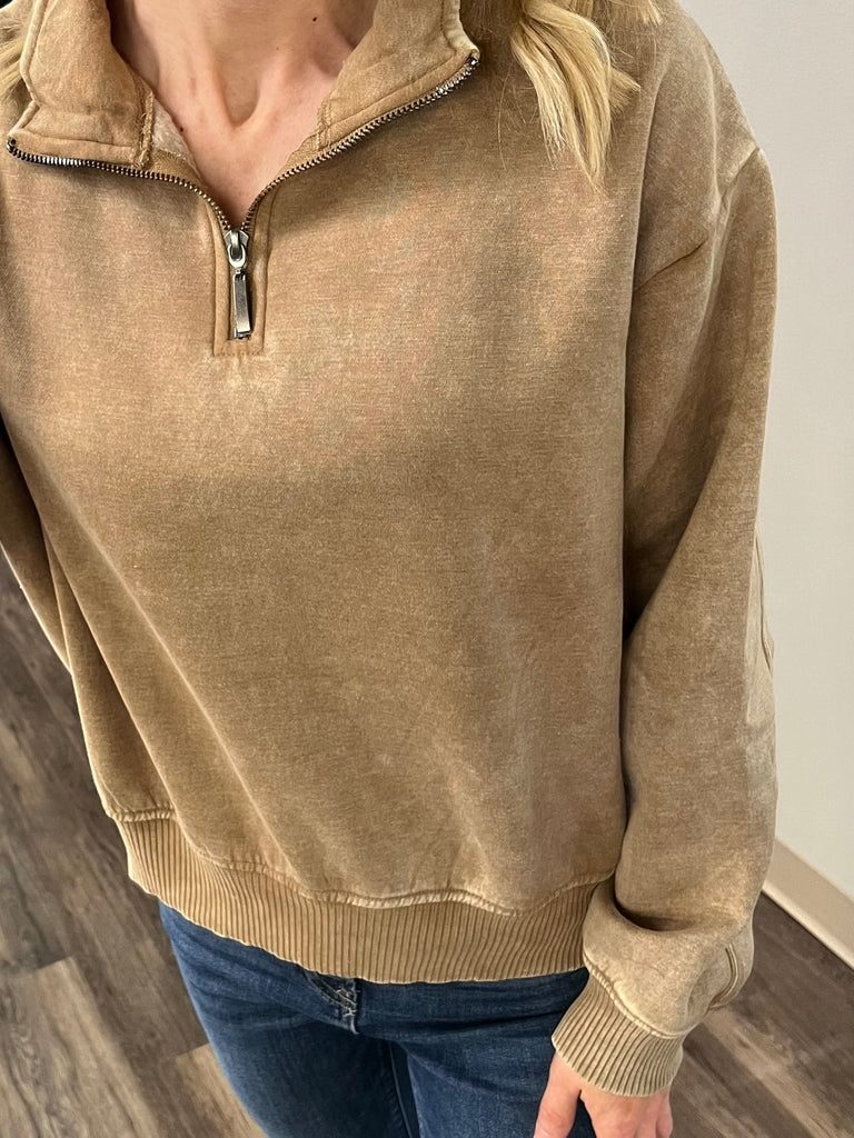 Cam Mineral Wash 1/4 Zip - Camel