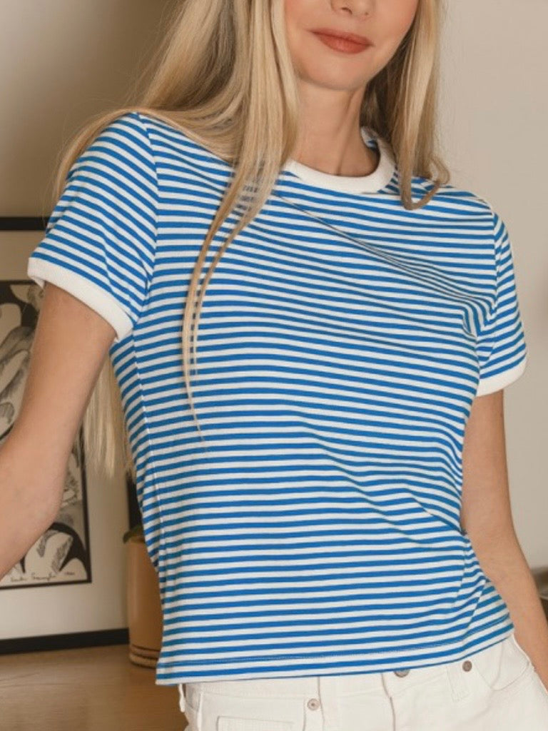 Cora Contrast Striped Tee - Royal