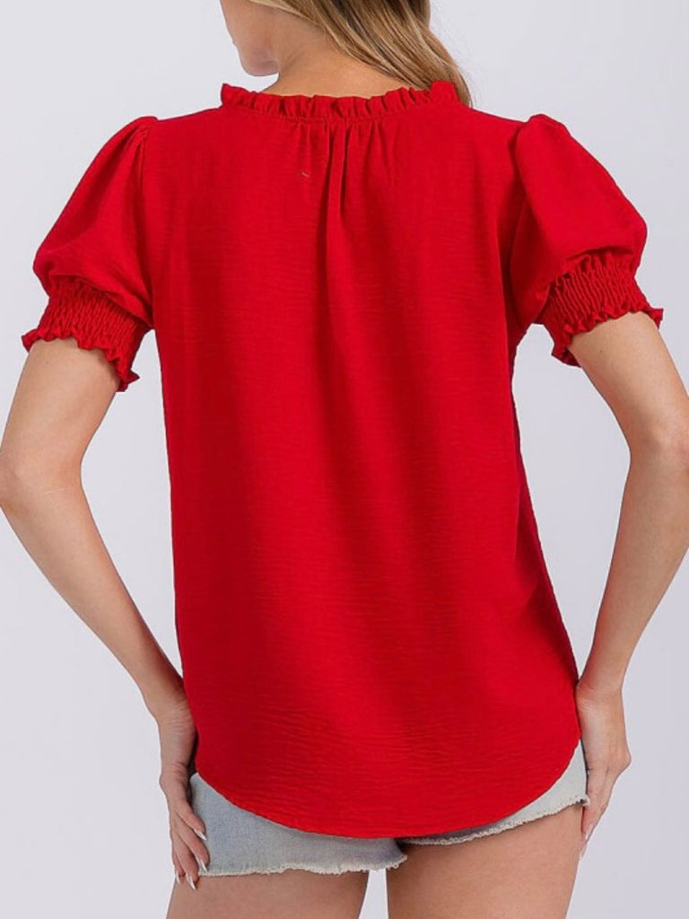Lexi Smocked Sleeve Blouse - Red