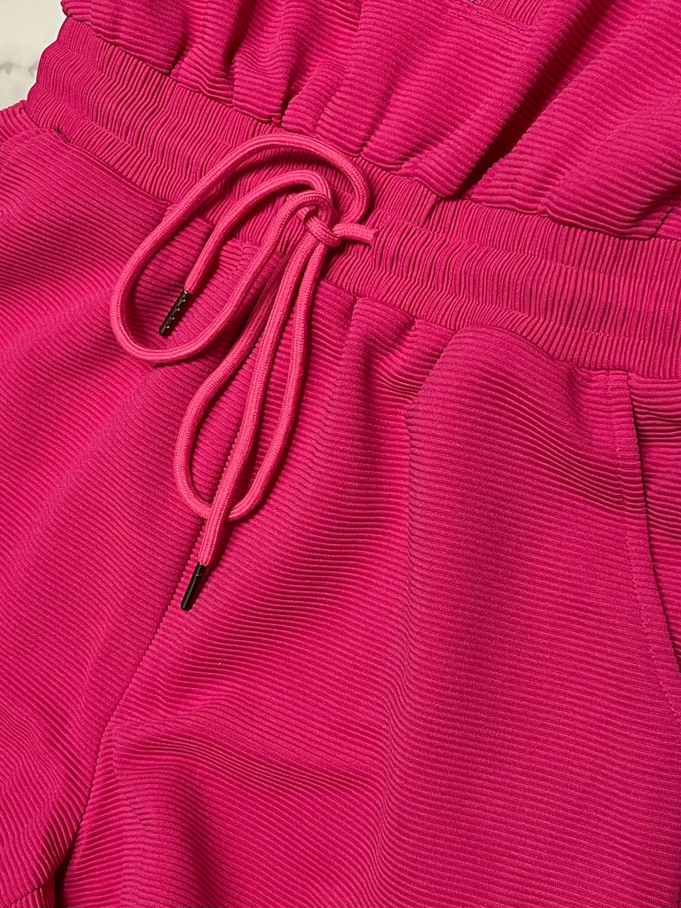 Mackenzie 1/4 Zip Ribbed Romper - Fuchsia