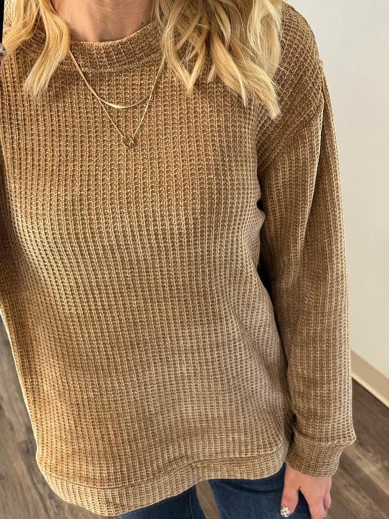 Kinsley Chenille Waffle Knit Sweater - Camel
