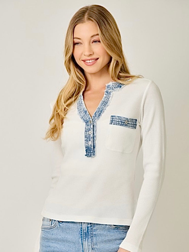 Tess Denim Trimmed Henley