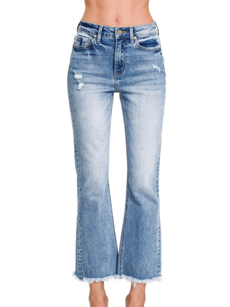 Tara High Rise Straight Raw Hem Crop Jeans