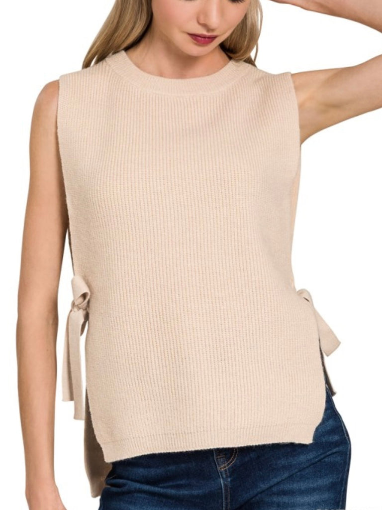Lauren Side-Tied Sweater Vest - Latte