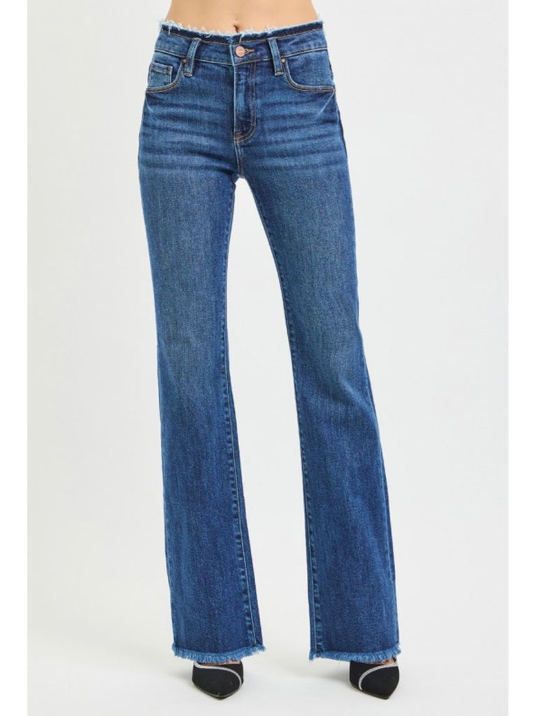 Morgan Mid-Rise Frayed Bootcut Denim