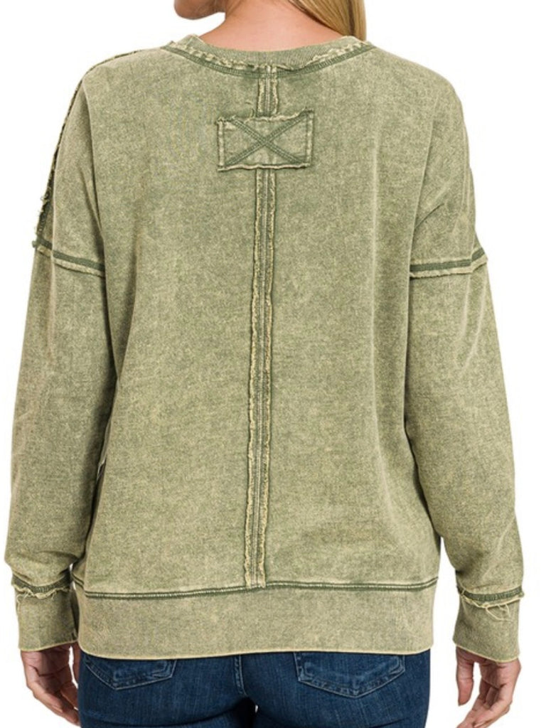 Sara Mineral-Wash Long Sleeve - Olive