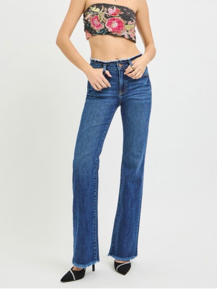 Morgan Mid-Rise Frayed Bootcut Denim