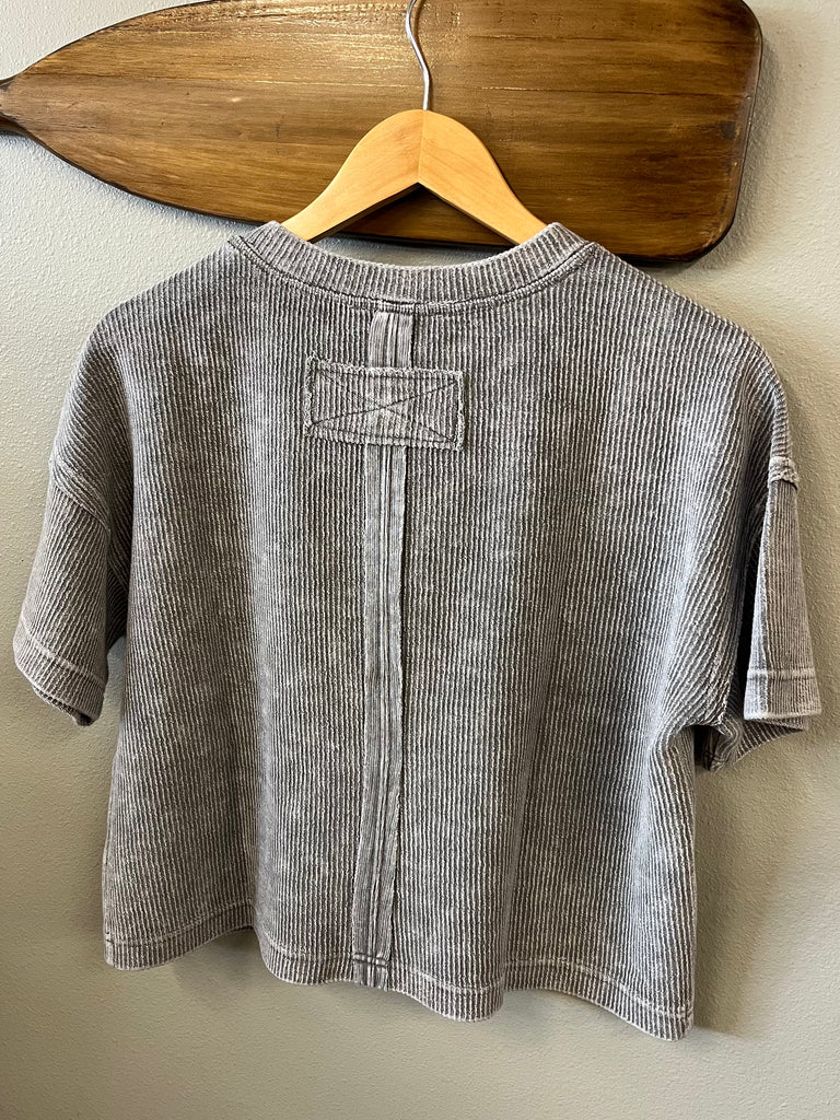 Mia Cropped Pocket Tee - Charcoal