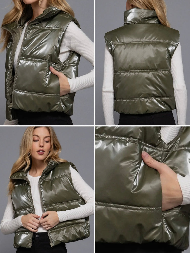Matilda Puffer Vest - Olive Shimmer
