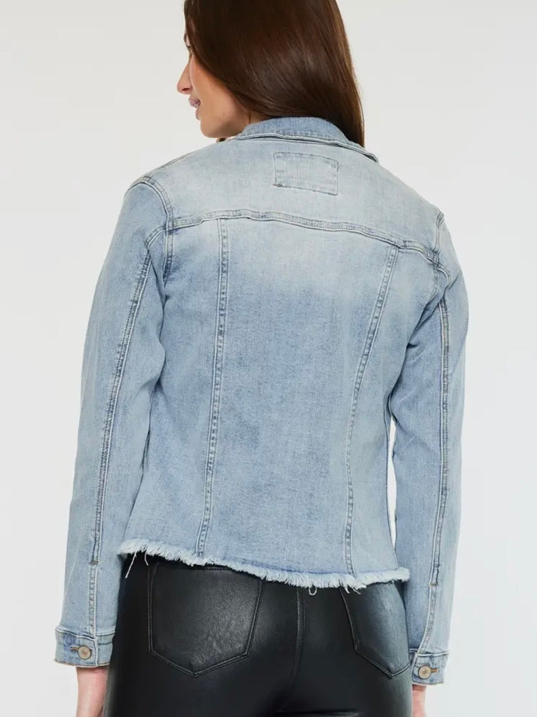 Zayla Frayed Hem Denim Jacket - Mid Wash