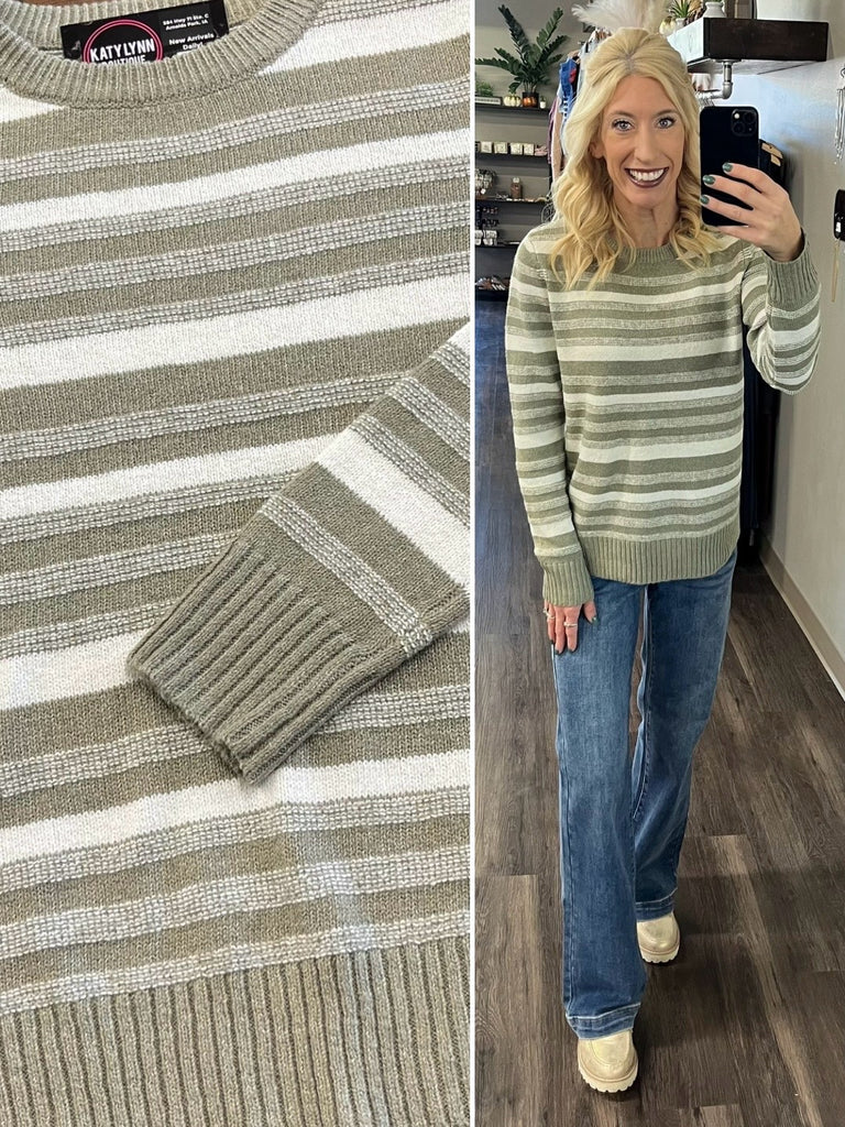 Corina Striped Sweater - Sage/Cream