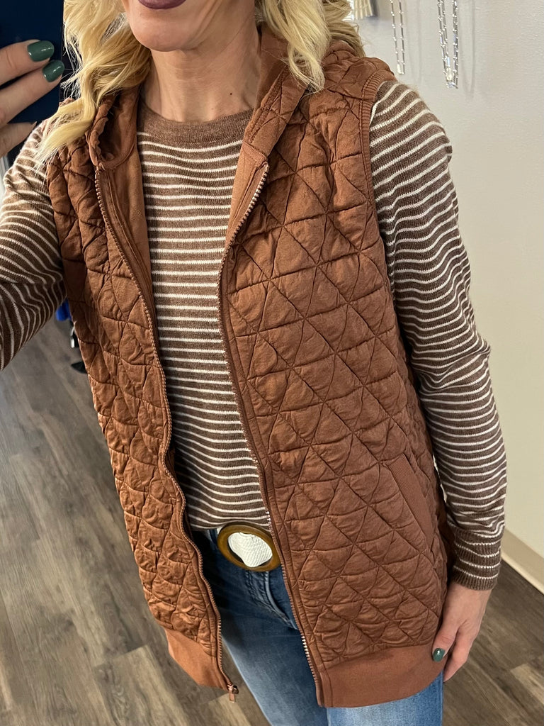 Rachel Long Quilted Vest - Copper