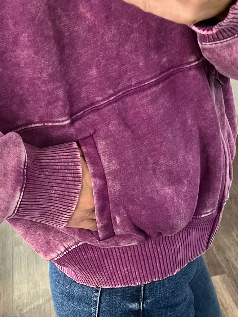 Jane Mineral Washed Bomber - Berry
