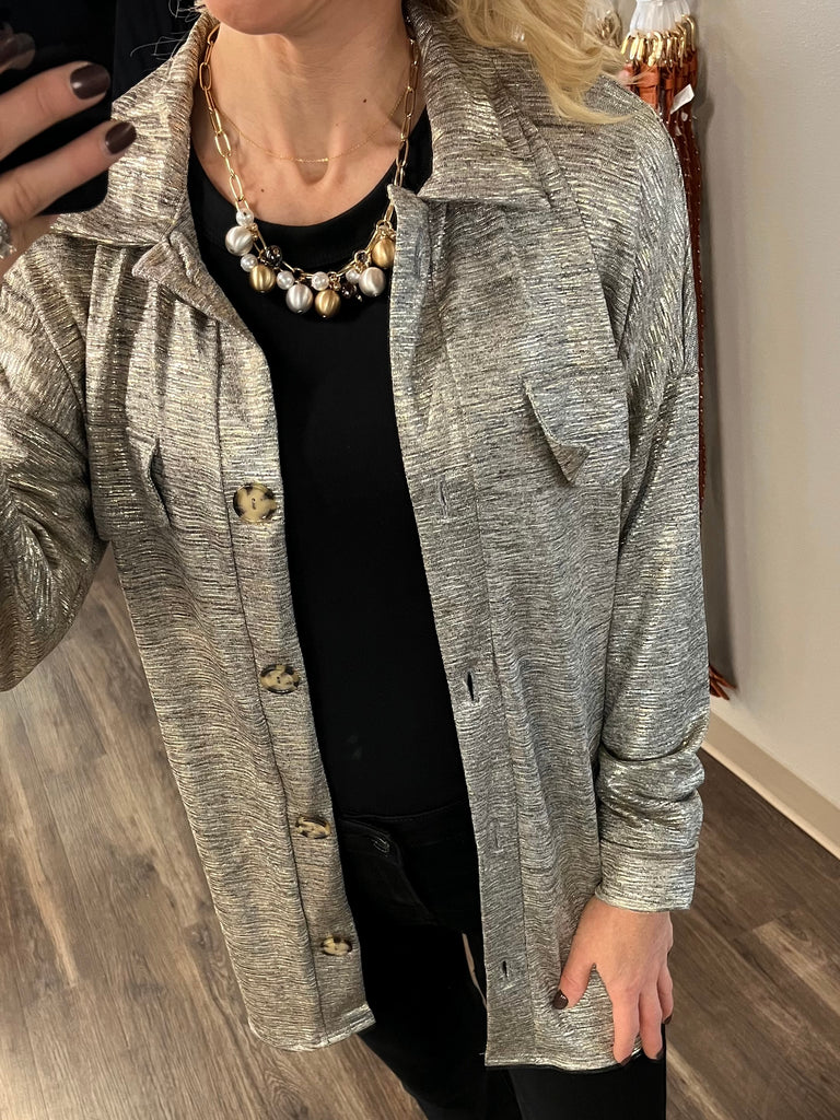 Liv Metallic Button Up Blouse