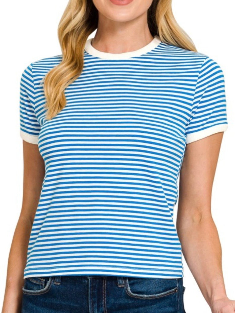 Cora Contrast Striped Tee - Royal