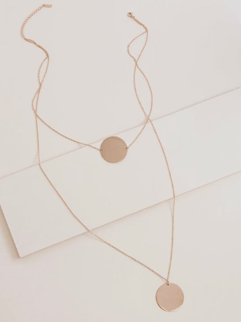 Double Disc Necklace - 14k Rose Gold