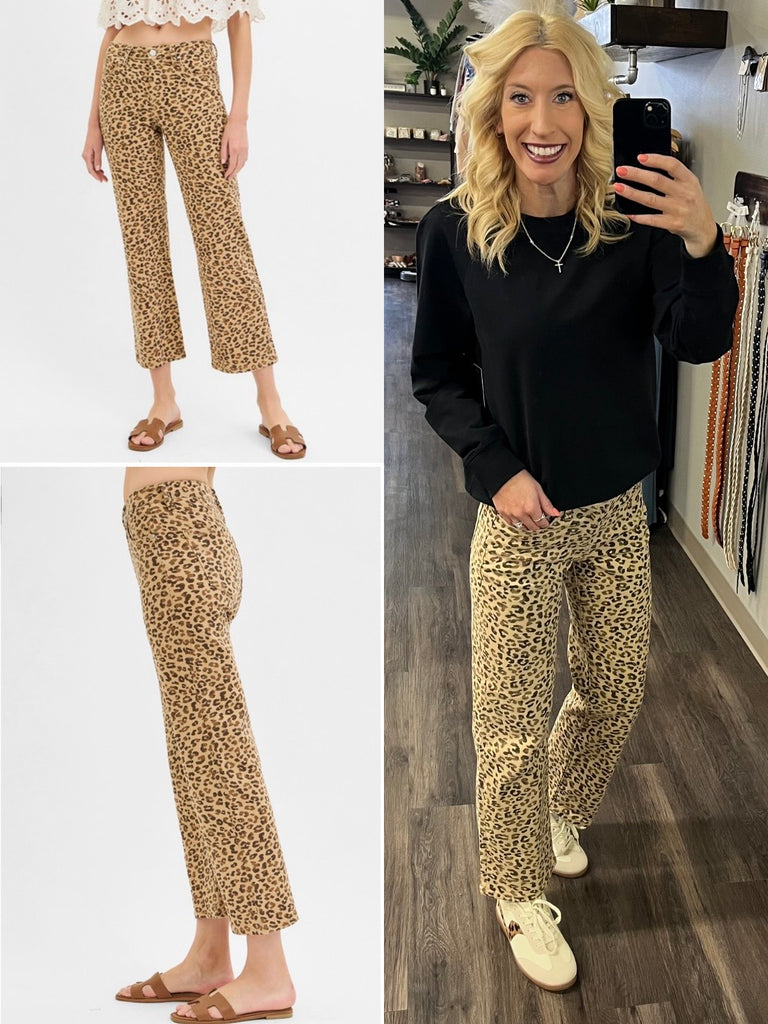 Steph Mid-Rise Straight Ankle Denim - Leopard