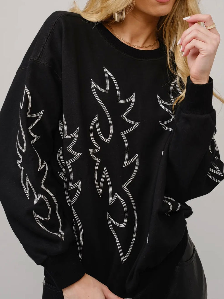 Rylee Boot Stitch Crewneck - Black