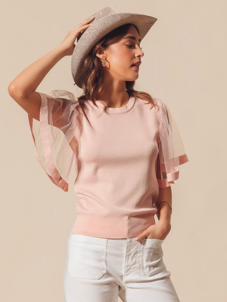 Lauren Sheer Flare Sleeve Blouse - Blush