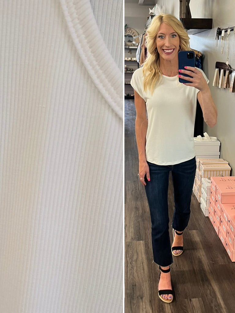 Katrina Ribbed Cap Sleeve Top - Ivory