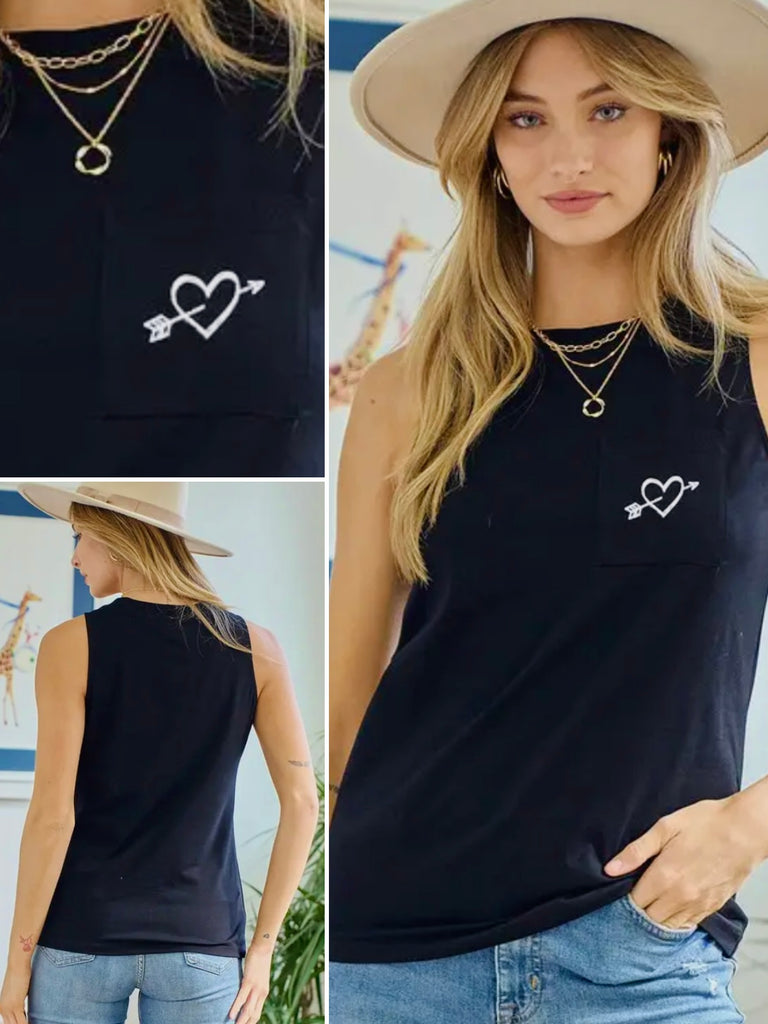 Sonya Heart On My Pocket Tank - Black