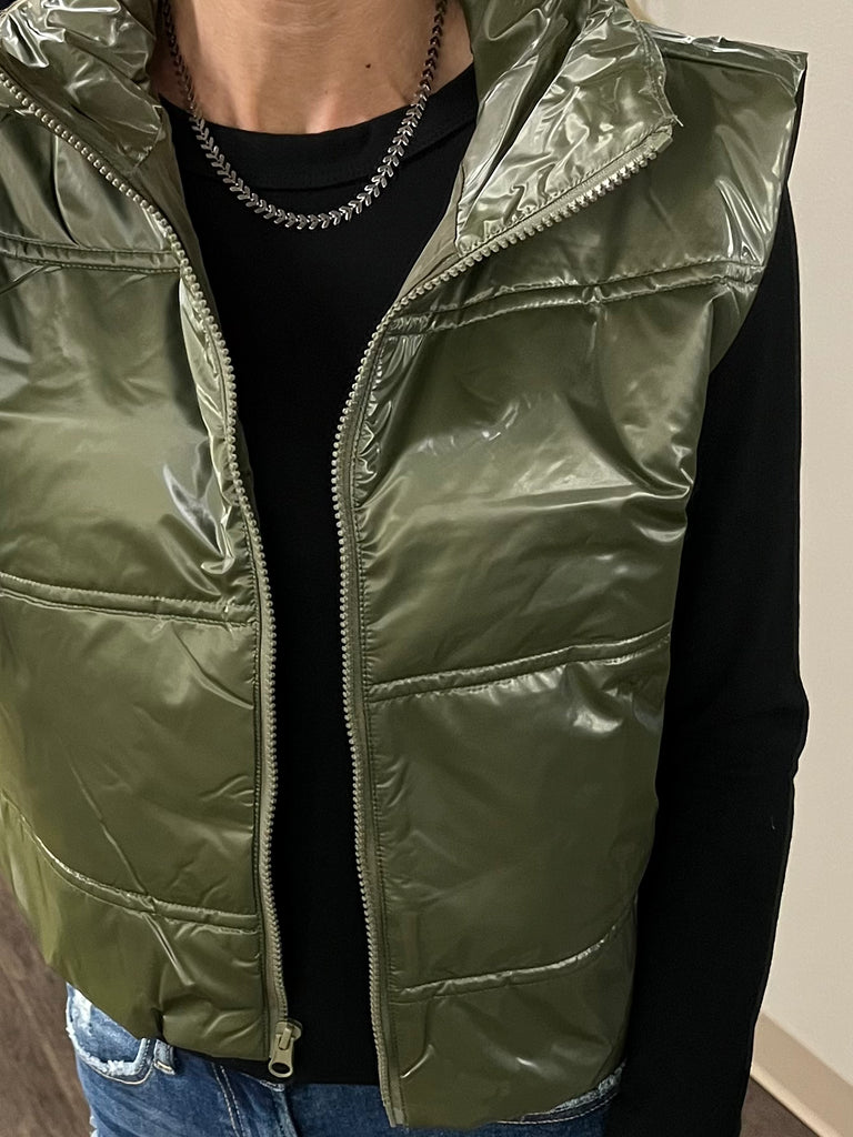 Matilda Puffer Vest - Olive Shimmer