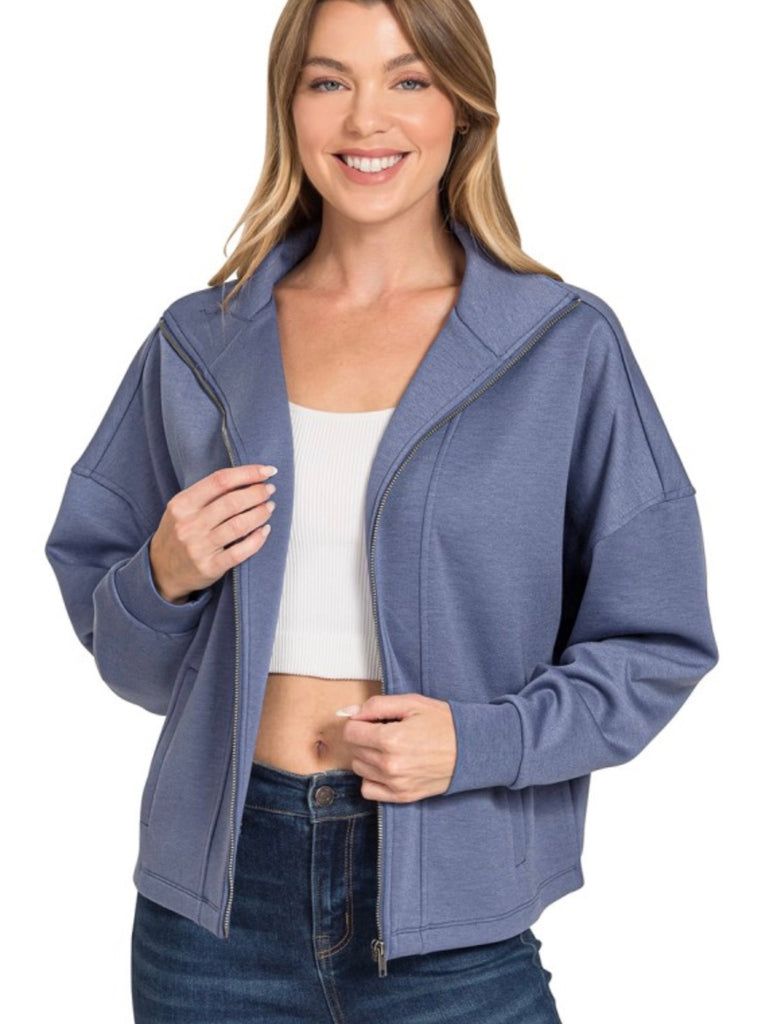 Tinlee Scuba Full-Zip Jacket - Denim