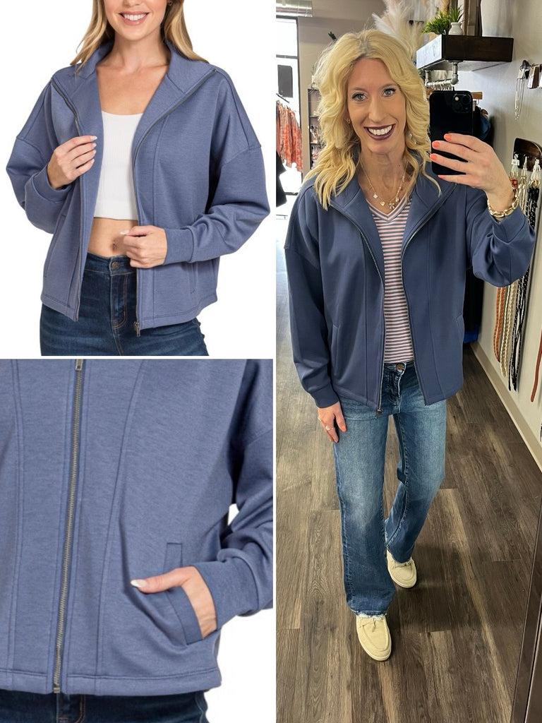 Tinlee Scuba Full-Zip Jacket - Denim