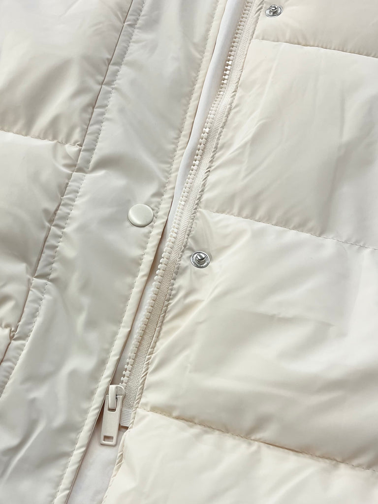 Janessa Long Puffer Vest with Hood - Ivory