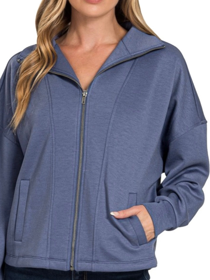 Tinlee Scuba Full-Zip Jacket - Denim