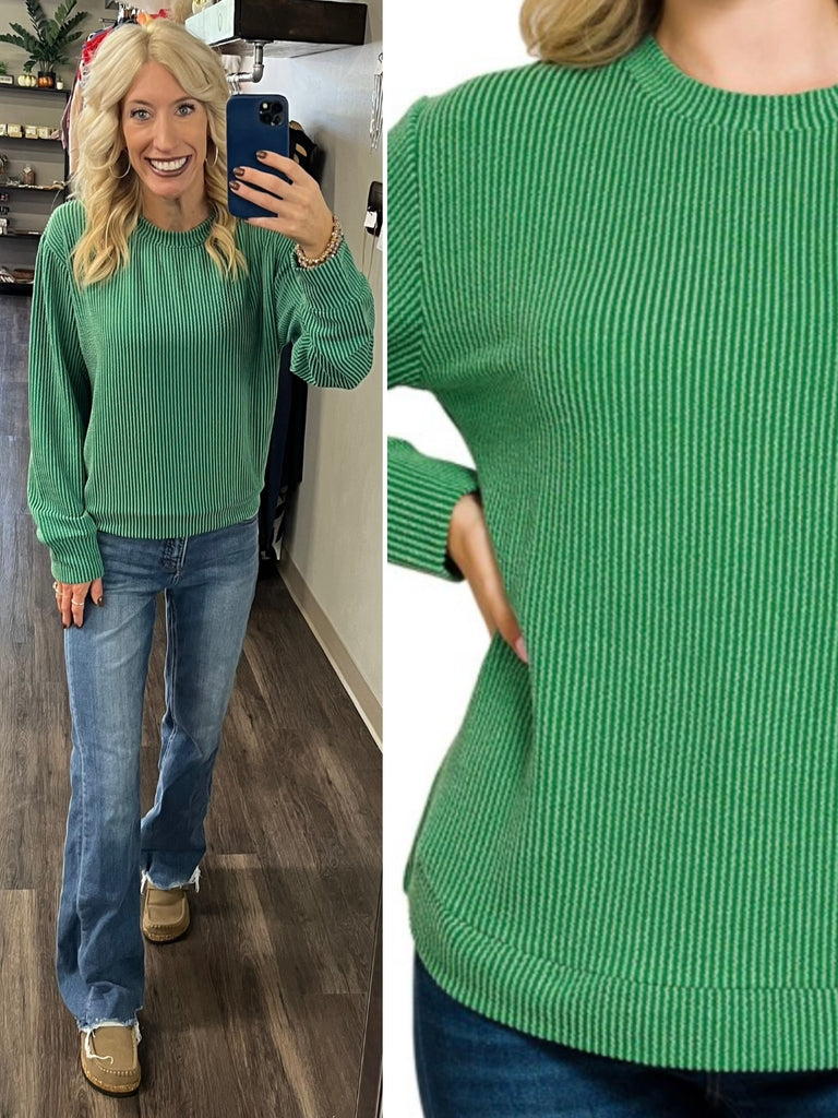 Maddie Ribbed Long Sleeve - Kelly Green