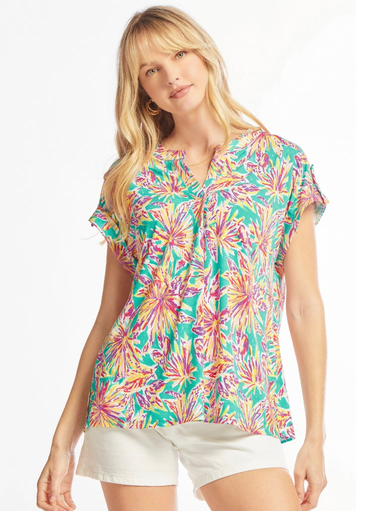 Zeena Tabbed Short Sleeve Top - Emerald