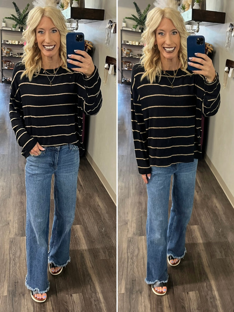 Becca Striped Dolman - Black / Mocha