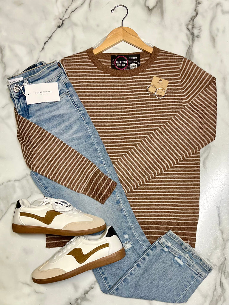 Torrin Striped So-Soft Sweater - Mocha/Latte
