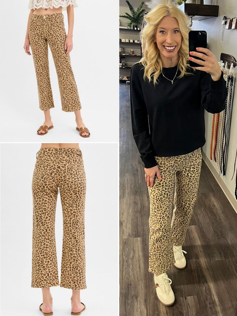 Steph Mid-Rise Straight Ankle Denim - Leopard
