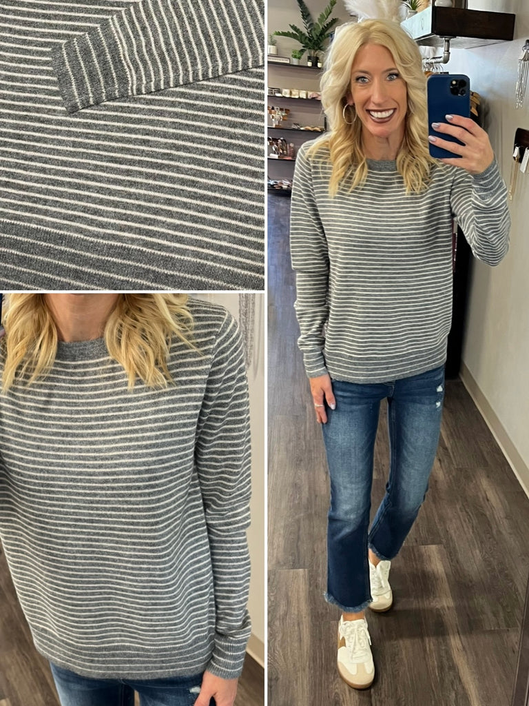 Torrin Striped So-Soft Sweater - Gray/Latte