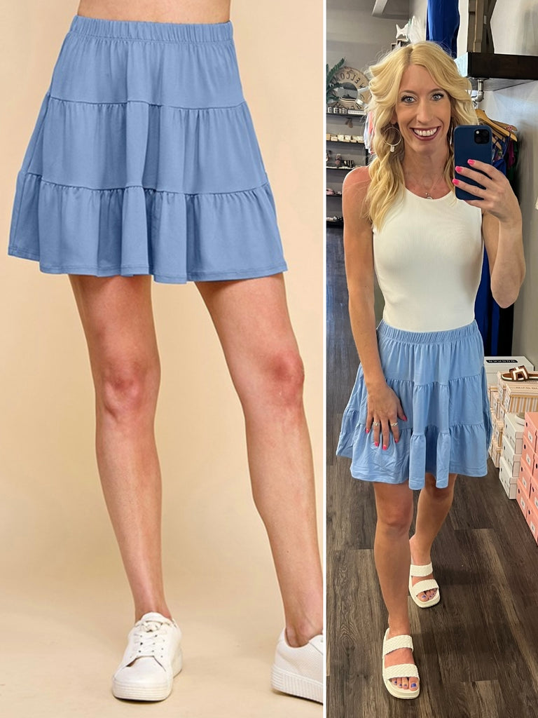 Renlee Butter-Soft Tiered Skirt - Sky Blue
