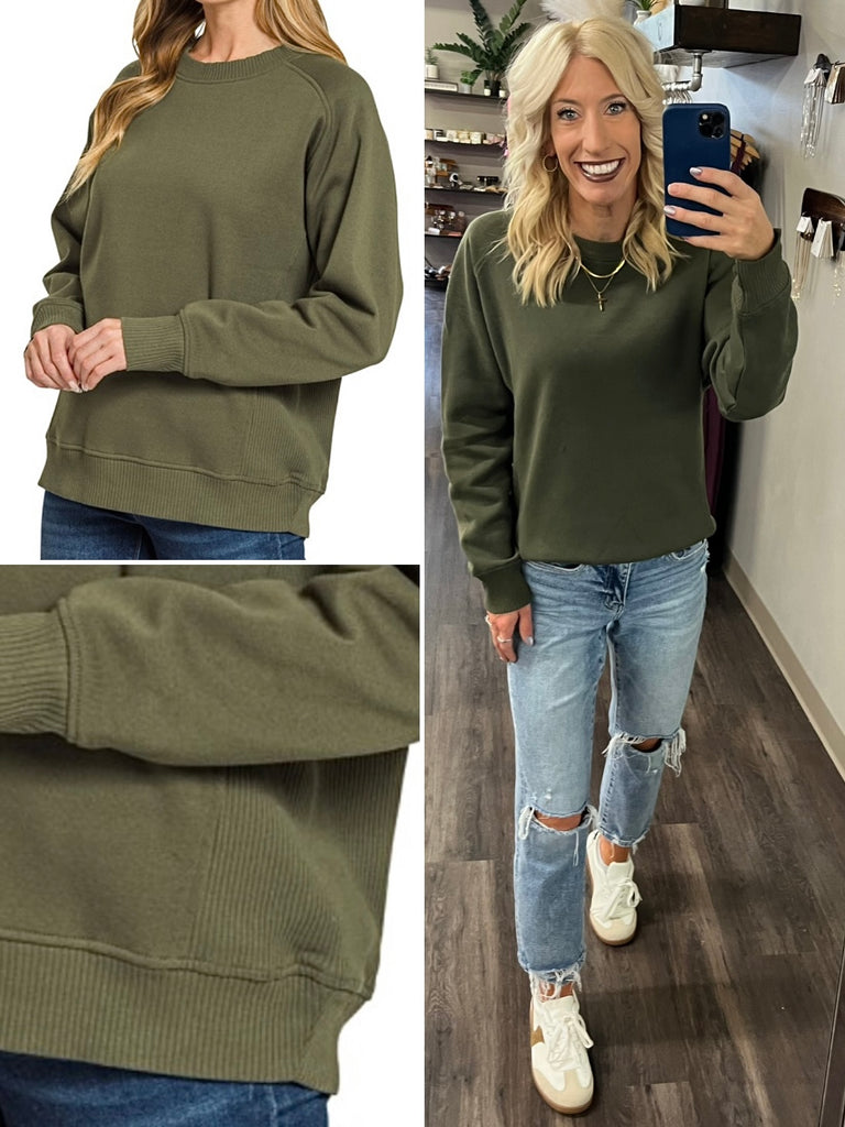 Riley Ribbed Accent Pullover - Evergreen Olive