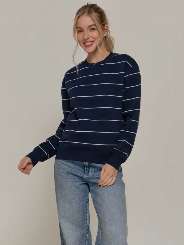 Mckinlee Striped Crewneck - Navy/Ivory