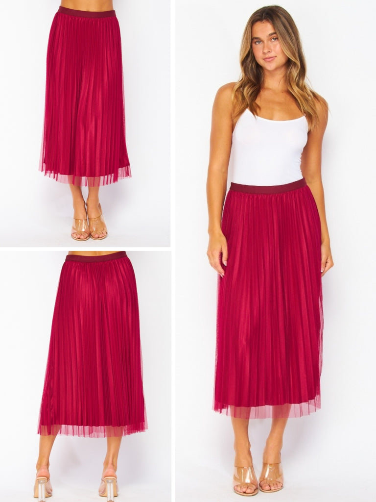 Gracie Pleated Shimmer Skirt - Raspberry