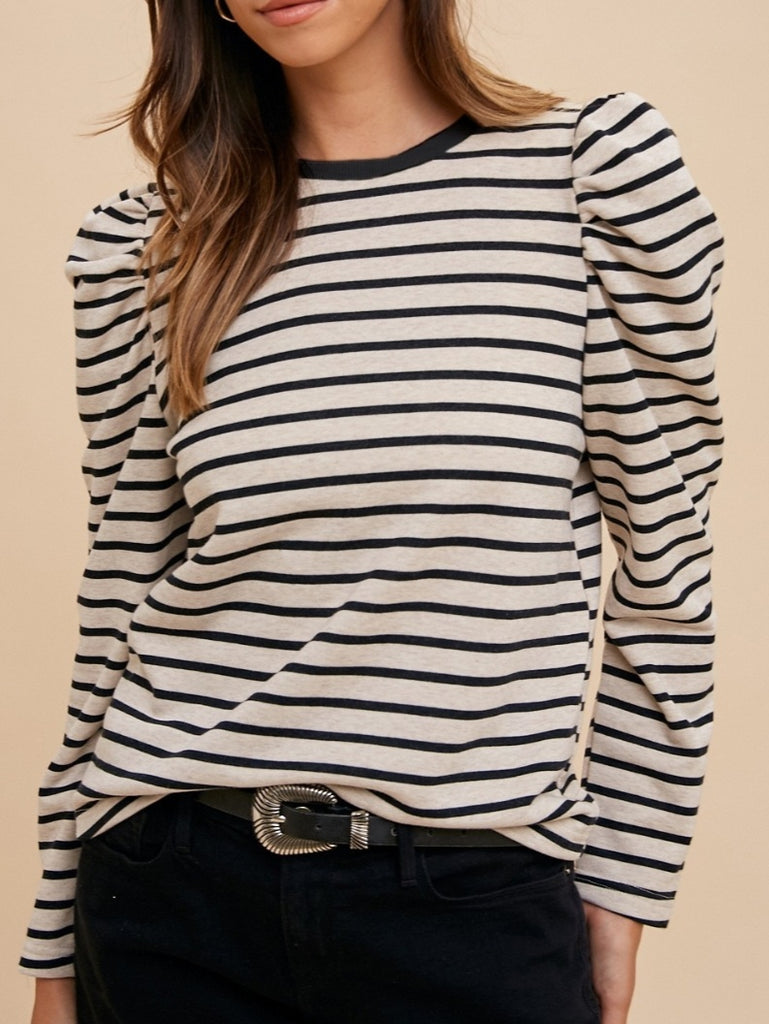 Celeste Puff Sleeve Crewneck - Taupe