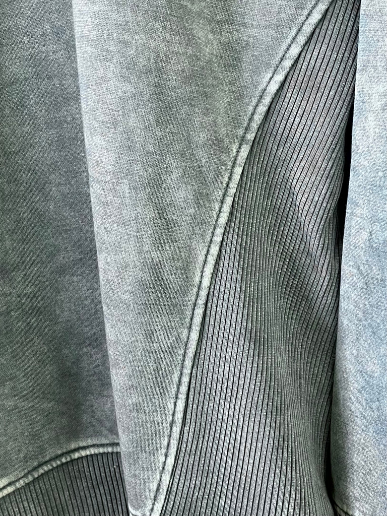 Riley Ribbed Accent Pullover - Mineral Washed Jade