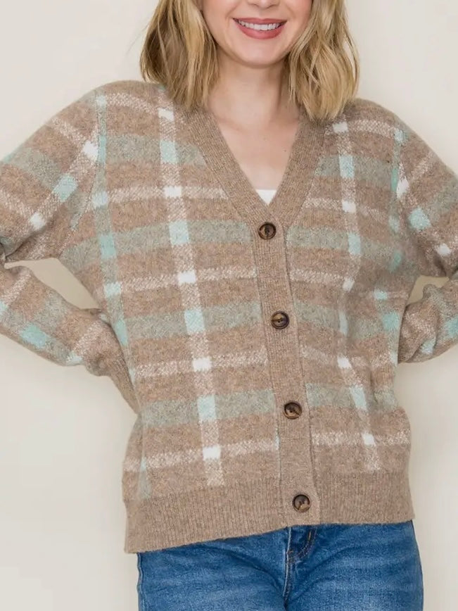 Carmen Plaid Sweater - Mocha/Teal