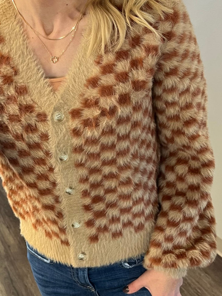 Melany Checker Fuzzy Cardigan