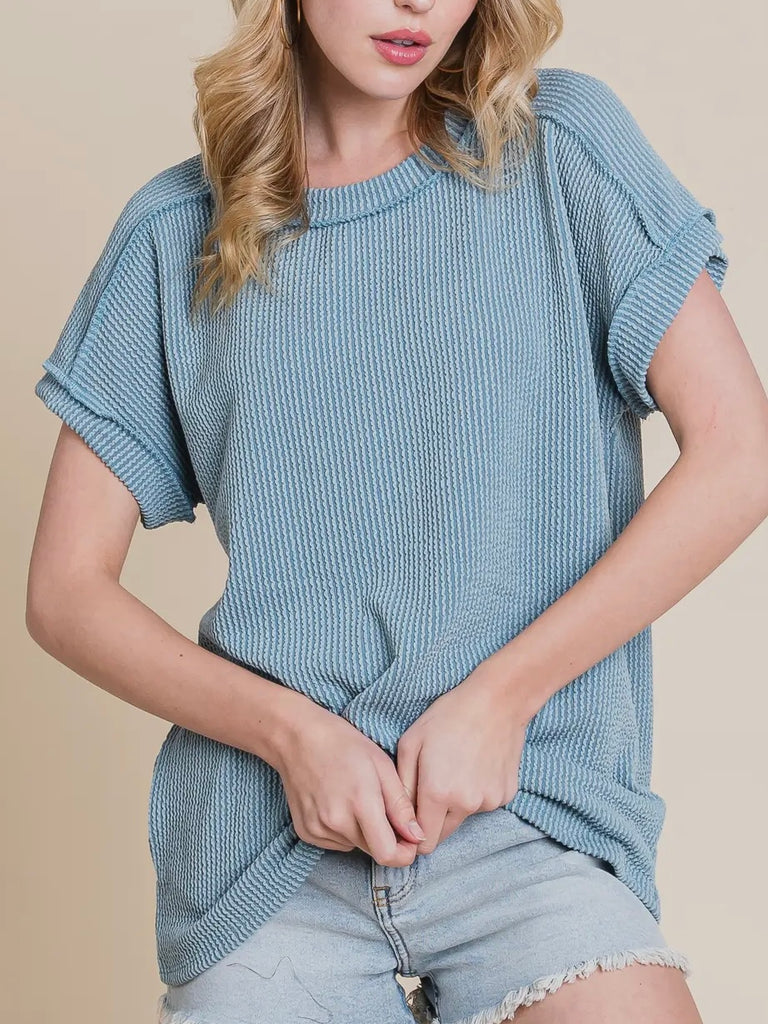 Hallie Ribbed TShirt - Denim