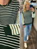Tami Mixed Stripe Crewneck - Hunter Green