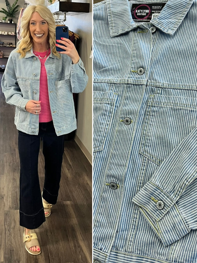Lainey Pinstripe Denim Jacket
