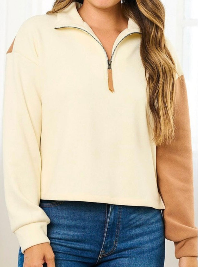 Darcie Quarter-zip - Camel/Cream