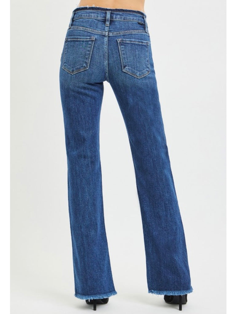 Morgan Mid-Rise Frayed Bootcut Denim