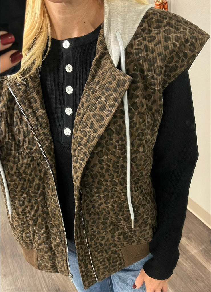 Tay Leopard Vest with Hood